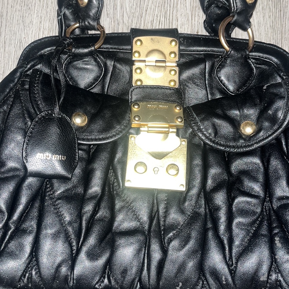 Authentic Miu Miu Black Matelass Leather Coffer B… - image 5